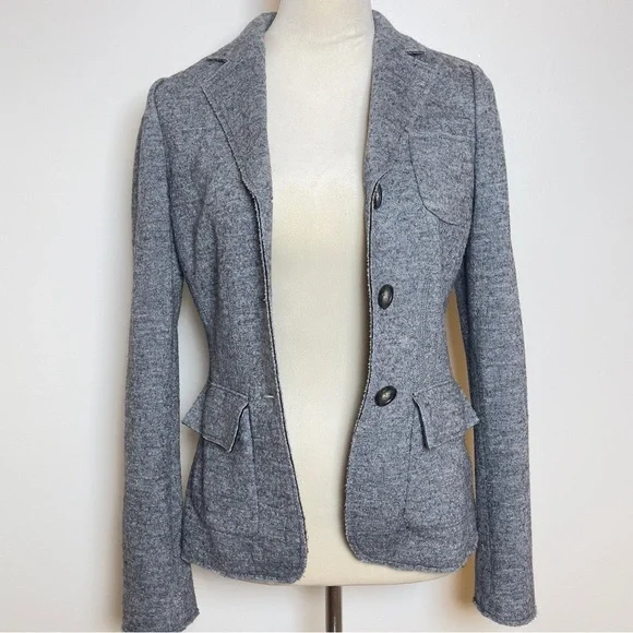 Banana Republic Wool Blend Knit Blazer Size 0 Gray Tailored Career Jacket - Picture 11 of 16